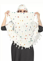 Vinsh Enterprise Cotton Long Scarf Cum Mask Scarves Usable for Vehicle Driver | White Printed Design | Universal Size | For Girl & Women | Soft & Breathable Sun Protection (Square Triangle)