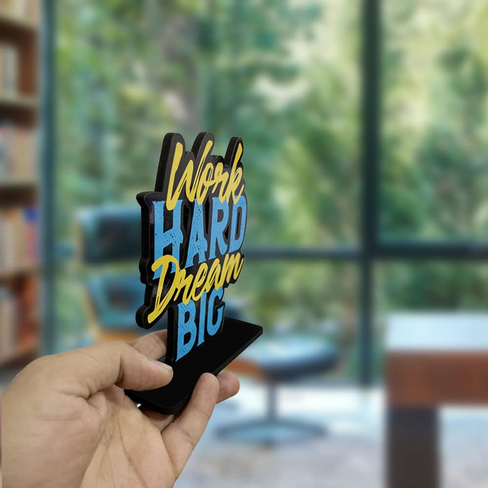 Artvibes Wooden Idols and Figurine Work Hard Dream Big Motivational Quote Table Decor for Office Desk | Home Decor Item | Living Room | Bedroom | Wood Showpieces Decorative Gift (SP_1110)