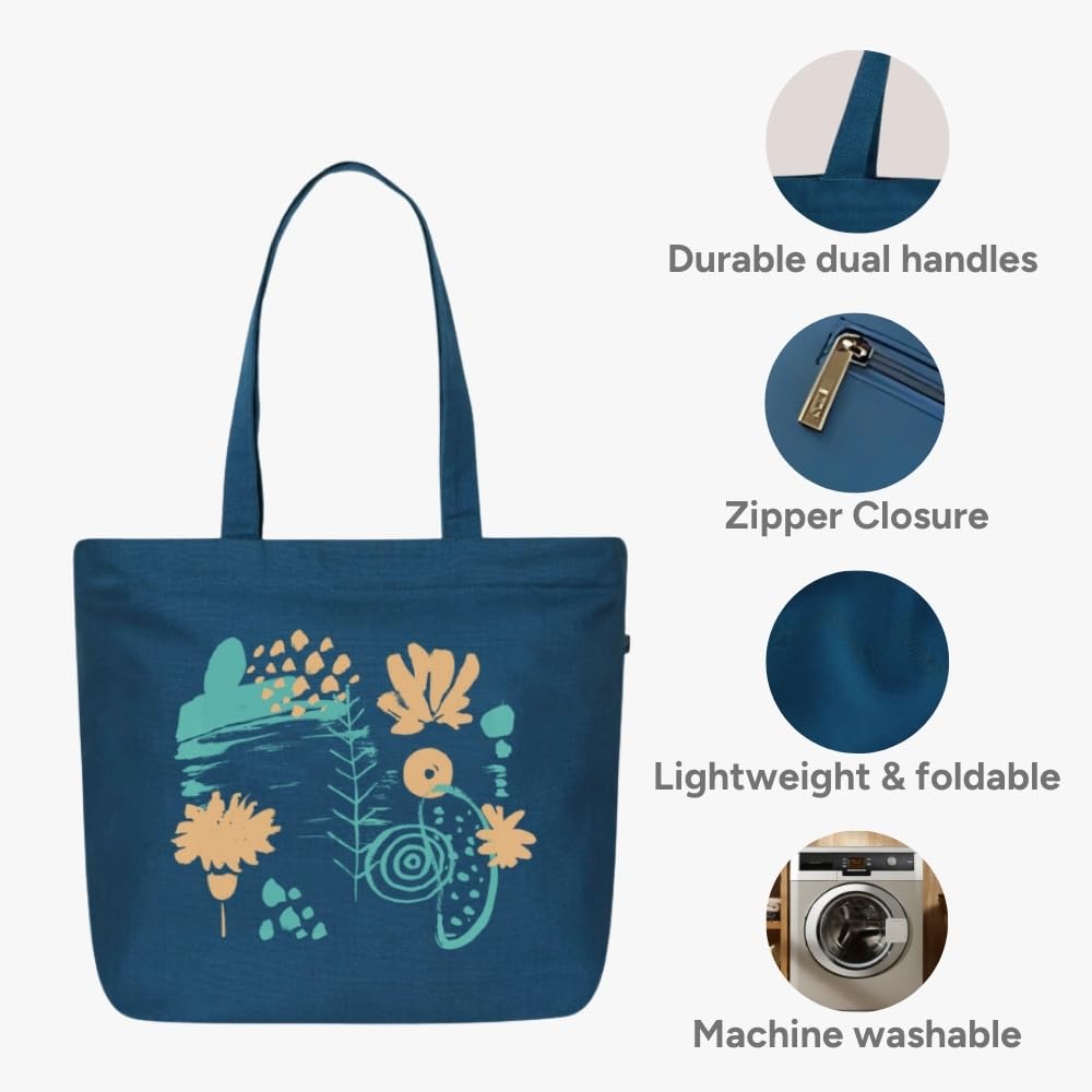 Eco Right Large Canvas Tote Bag for Women, Tote Handbags for Women with Zipper & Inner Pocket for College, Shopping, Office