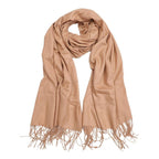 ELBME Womens Long Large Soft Silky Pashmina Shawl Wrap Scarf in Solid Colors Khaki | 1