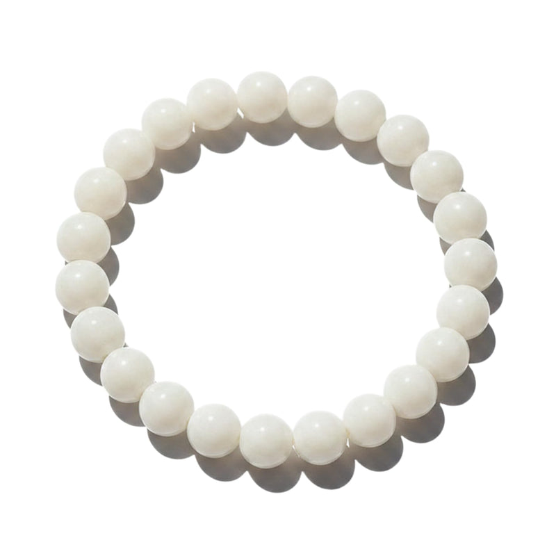 RRJEWELZ Milky Quartz Bracelet for Men & Women | 8mm Round Smooth Gemstone Beads | Stretchable Crystal Healing Bracelet | 7 Inch Handmade Bracelets|RR_SBRC_016