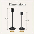 Black Metal Candle Holder Stand Set of 2, Tall Modern Taper Candle Holders with Wide Stable Base, Decorative Tabletop Candle Stands for Living Room, Dining Table, Wedding & Home Decorr