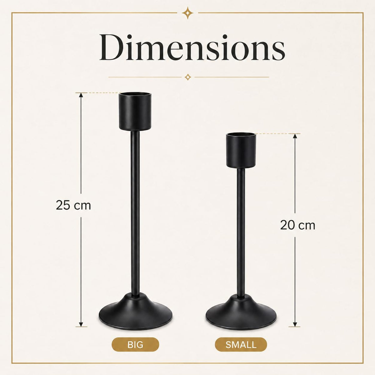 Black Metal Candle Holder Stand Set of 2, Tall Modern Taper Candle Holders with Wide Stable Base, Decorative Tabletop Candle Stands for Living Room, Dining Table, Wedding & Home Decorr