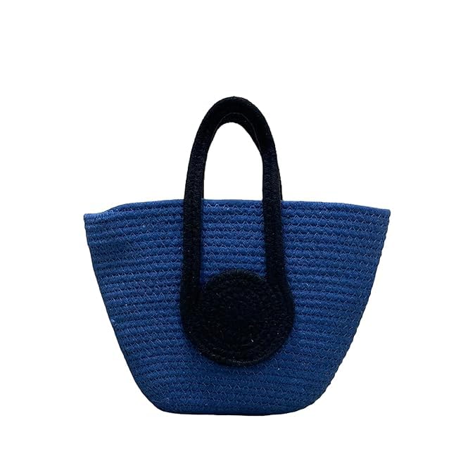BEAUTIFUL HOMMIES Attractive Hand Bag | large Tote Bag | Summer Bag | Bucket Bag | Basket Bag | Bamboo Tote | Beach Bags for Women | Boho Bag | Handbag | jute Bag | Handmade Bag| (BLUE-BLACK)