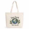 Cotton Canvas Tote Bag, Natural, 100% Cotton, Large, Shopping & Daily Use, Single Compartment, Printed, 330 GSM (Eco Design – Save Earth (100% Reusable))