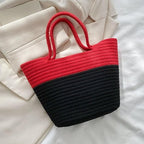 BEAUTIFUL HOMMIES Attractive Hand Bag |large Tote Bag |Summer Bag | Bucket Bag | Basket Bag | Bamboo Tote | Beach Bags for Women|Boho Bag|Handbag |Jute Bag |Handmade Bag (RED BLACK STYLISH)