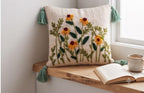 Furnistitchs Handmade Tufted Boho Cushion Covers 12x12 Inches | Embroidered Sofa Pillow Cases | Rustic Bohemian Decorative Throw Cushions for Couch Bedroom Living Room (5, Natural Flower Cut)
