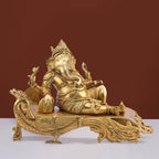 ARTVARKO Large Size Brass Ganesh Bhagwan Idol Resting Position Virajman on Designer Peacock Couch Ganesha Ganapati Ganpati Puja Decor Gift