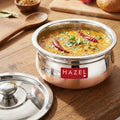 HAZEL Copper Bottom Handi Medium 1200 ml with Lid | Stainless Steel Cookware Handi for Kitchen | Copper Bottom Vessel for Cooking | Steel Utensil for Cooking & Serving