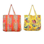 Yda fashion Handmade Quilted Cotton Tote Bag – Large Travel Shoulder Bag with Pockets, Lightweight & Durable – Stylish Printed Handbag for Daily uses (Pack of 2) (Multicolor3)