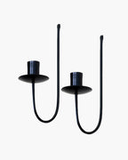 Homesake® Wall Candle Holder Stand for Living Room, Black Metal Wall Sconce with Taper Candle Holder, Decorative Candle Stand for Diwali, Home Décor (Set of 2)