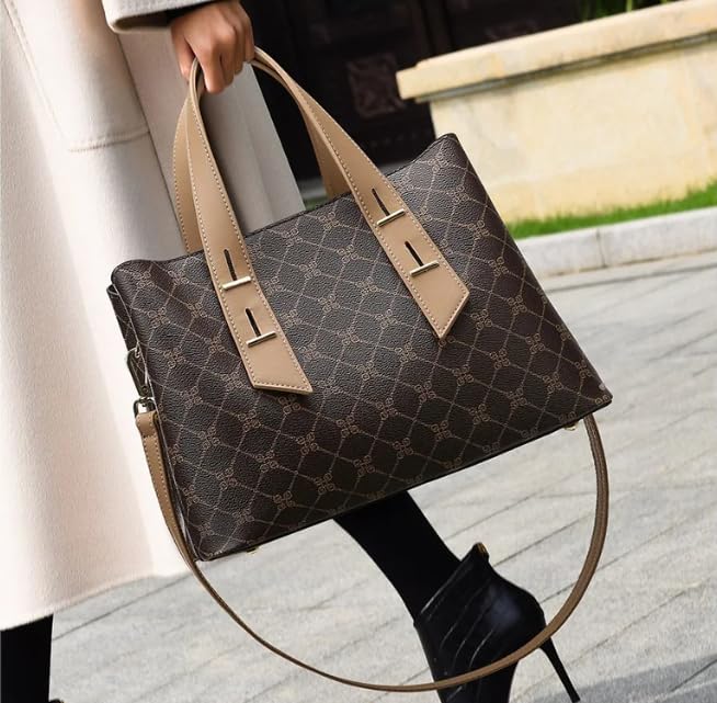 NAMCHI Luxury Leather Tote Handbag for Women Spacious, Stylish & Versatile – Perfect for Work & Travel (khaki checks belt)