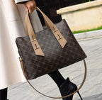 NAMCHI Luxury Leather Tote Handbag for Women Spacious, Stylish & Versatile – Perfect for Work & Travel (khaki checks belt)