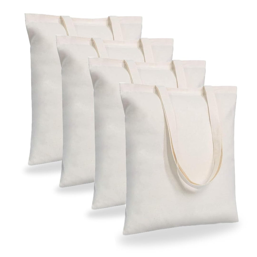 MAINDAIS Unisex-Adult Cotton Tote Shopping Bags With Extra Strong 12'' Handle | Hold 15 Kg | Washable, Reusable, Eco Friendly Biodegradable Multipurpose Use Grocery Bag Natural(Pack Of 4)