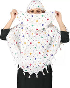 Navvi Pure Cotton Printed White Scarf for Women & Girls | Scarf with Head Cover | Scarves |Bandana| Hijab | Dupatta | Protection from Sunlight, Dust | Usable for Scooty, Bike