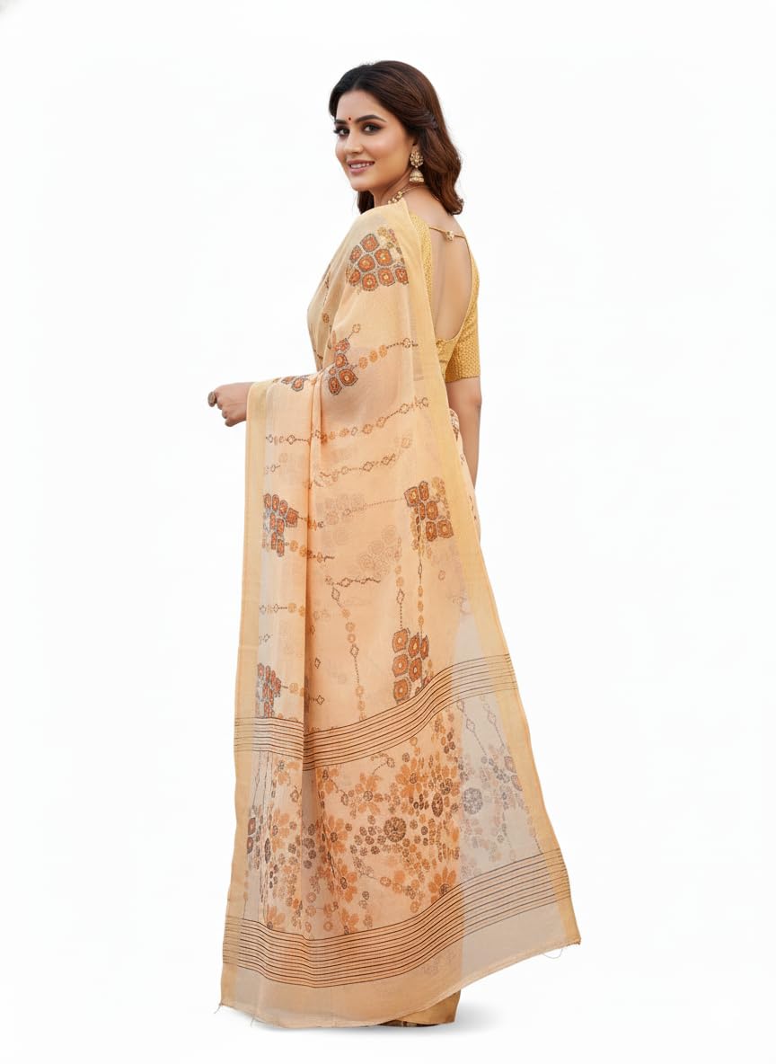 Raashreya Fashions Digital Print Chiffon Saree (Mustard)