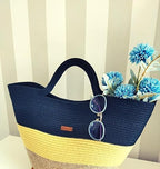 BEAUTIFUL HOMMIES Attractive Hand Bag |large Tote Bag |Summer Bag | Bucket Bag | Basket Bag | Bamboo Tote | Beach Bags for Women|Boho Bag|Handbag |Jute Bag |Handmade Bag (NAVY BLUE YELLOW)