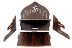 HOSTK Wall Mounted Wooden Temple for Home | Pooja Mandir Shelf with Om Design | MDF Wall Hanging Temple for Ganesh Idol, Diya & Incense Holder | Home Temple Decor for Living RoomOffice (Brown)