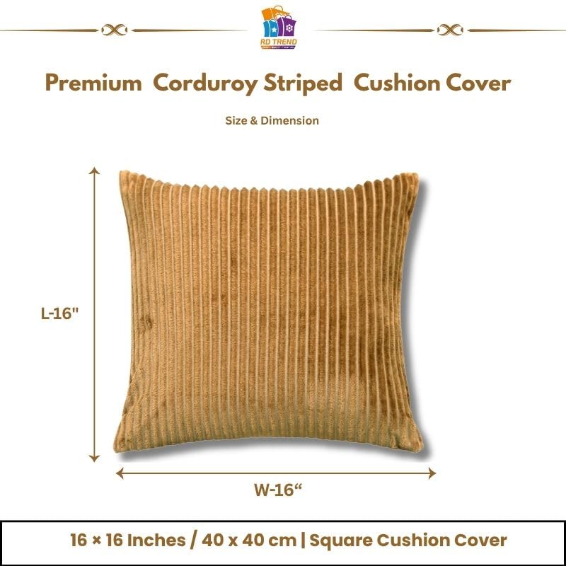 RD TREND® Cushion Cover Set of 5, Decorative Sofa Living Room Home Square Cushion Covers 16 Inch x 16 Inch, Aesthetic Corduroy Striped Double Sided (Mustard,Pack of 5)