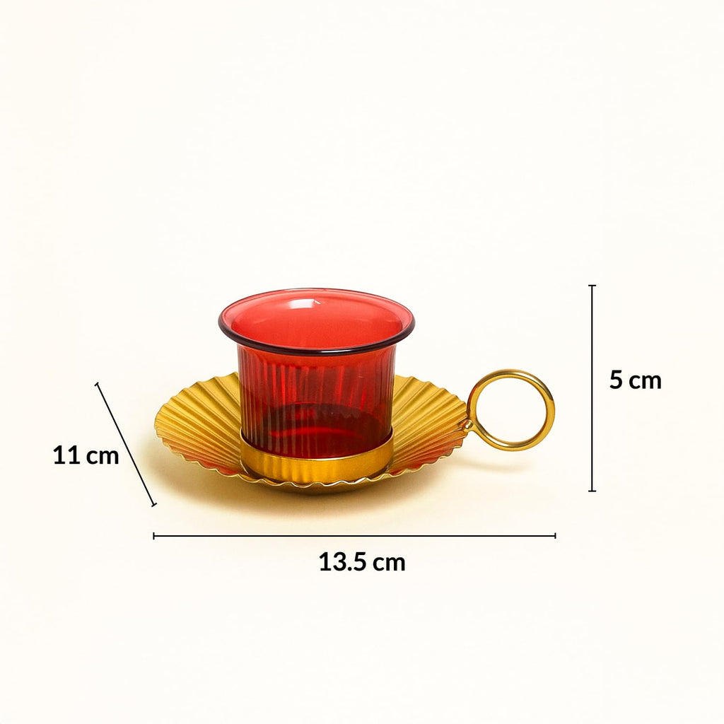 MARKET 99 Metal+Glass Single Votive T Light Holder | for Diwali, Christmas, Birthday, and Wedding | Decorative Candle Holder for Home Decor & Festive Season | Golden & Red
