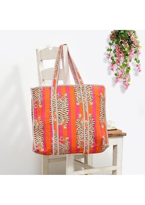 Yda fashion Quilted Cotton Tote Bag for Women & Men, 3 Layer Shopping Bag, Printed Reusable Grocery Tote, Lightweight Multipurpose Shoulder Handbag for Daily Use