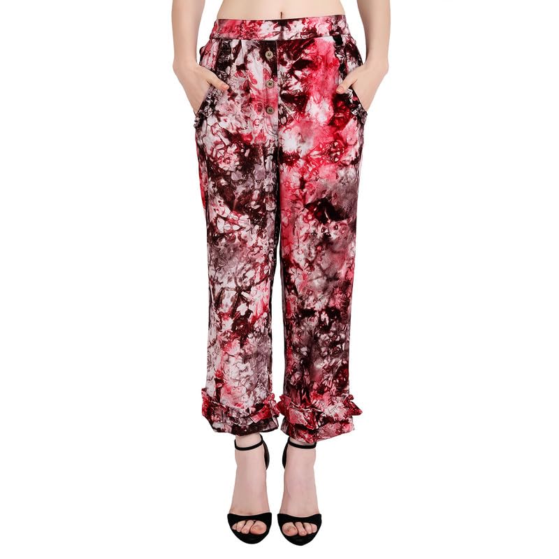 Chandwasia Women’s & Girls Pashmina Straight-Cut Pants | Soft & Comfortable Fabric | Regular Fit | Elastic Waist | Trendy Casual Red, M