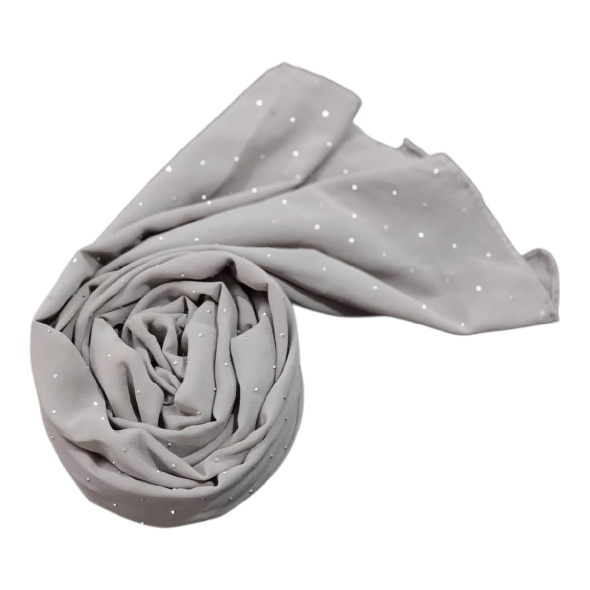 Premium Rhinestone Hijab | Korean Georgette | 70 x 30 Inch | Sparkle Scarf for Women | Soft & Lightweight Fabric (GREY)