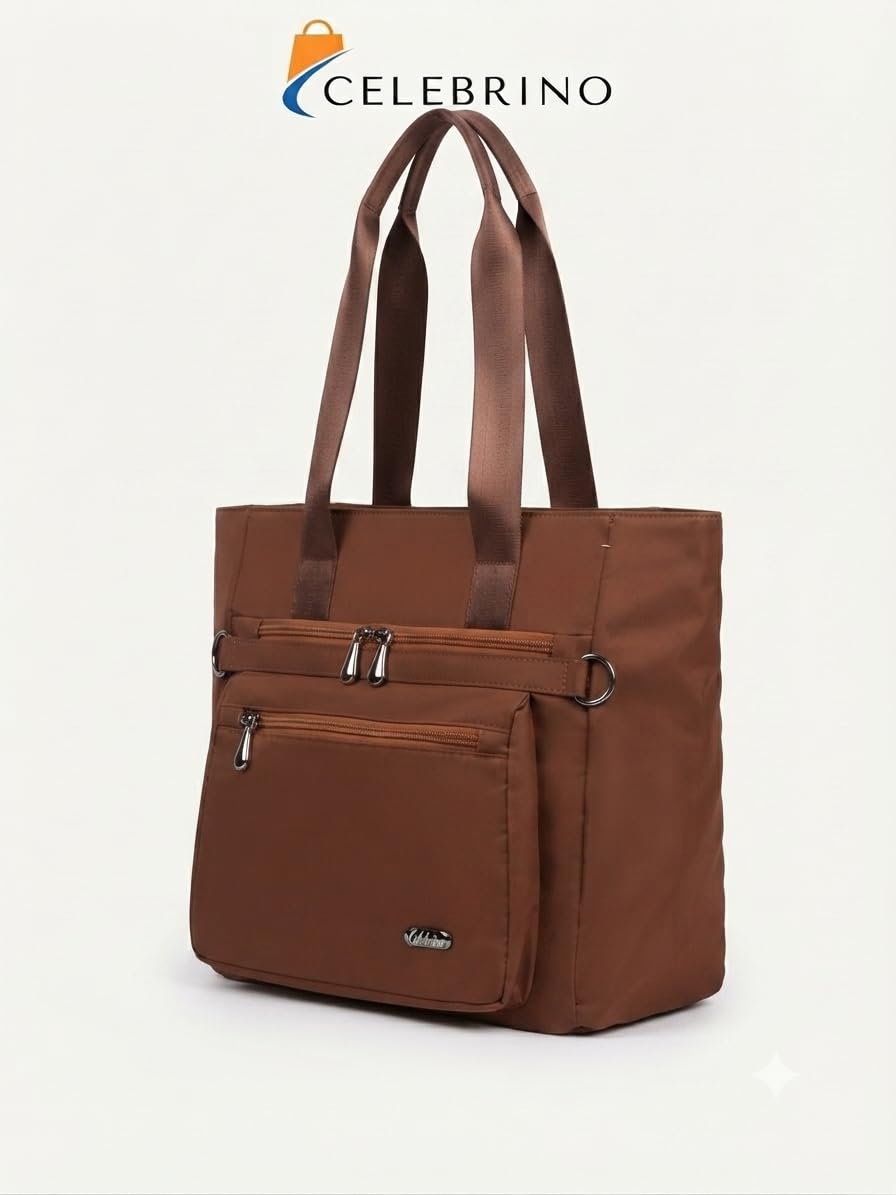 CELEBRINO Spacious Tote Handbag for Women | Nylon Hand Bags with Multiple Zip Compartments | Waterproof Large Shoulder Bag for Office, College, Travel & Shopping | Multi Pocket Zipper Handbags