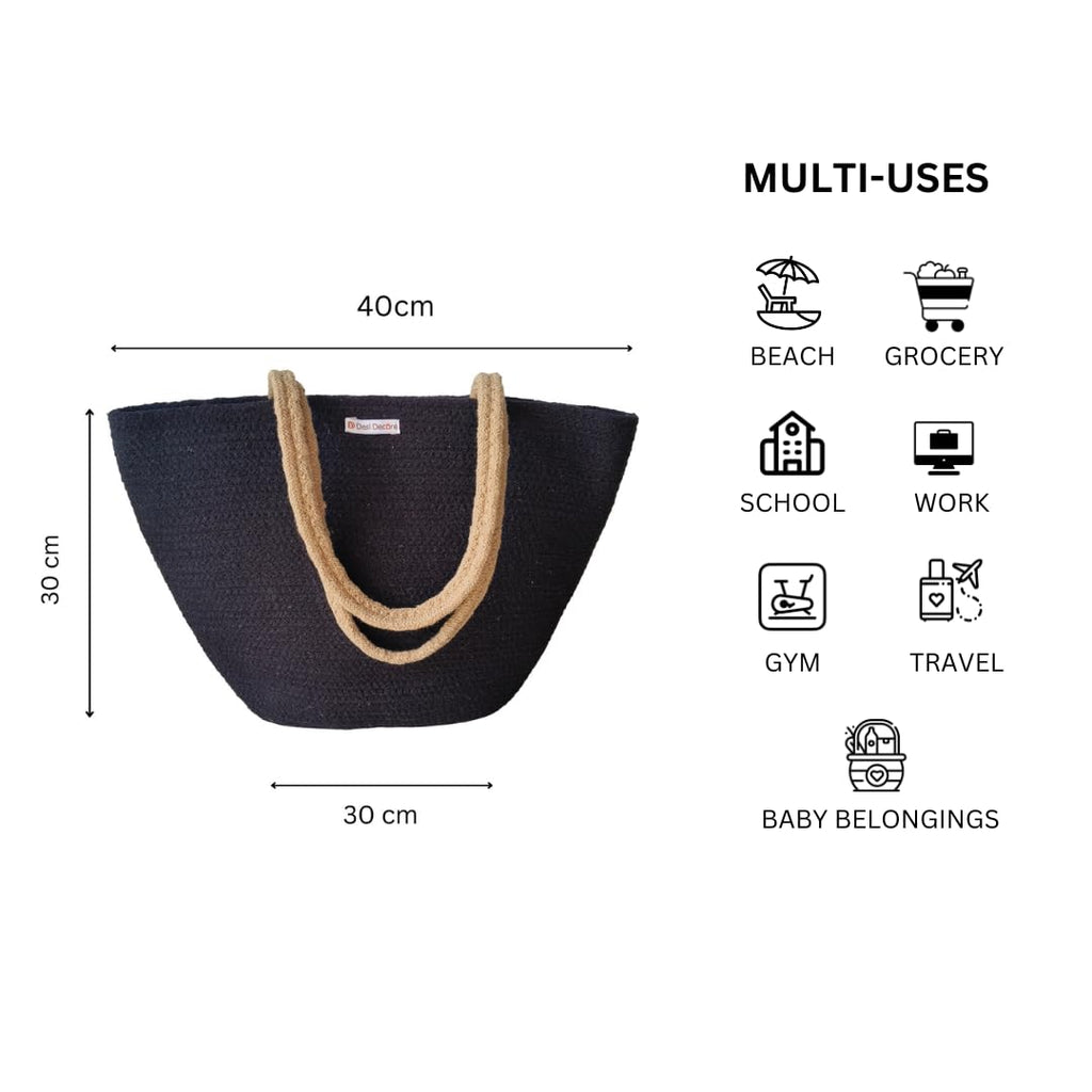 Desi Decore™ Handmade Jute Handbag For Women, Cotton Bag | Large Tote Bag | Shoulder and Bucket Bag | Beach Bag for Women | Boho (Bow)