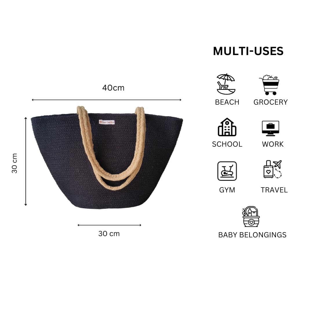 Desi Decore™ Handmade Jute Handbag For Women, Cotton Bag | Large Tote Bag | Shoulder and Bucket Bag | Beach Bag for Women | Boho (Bow)