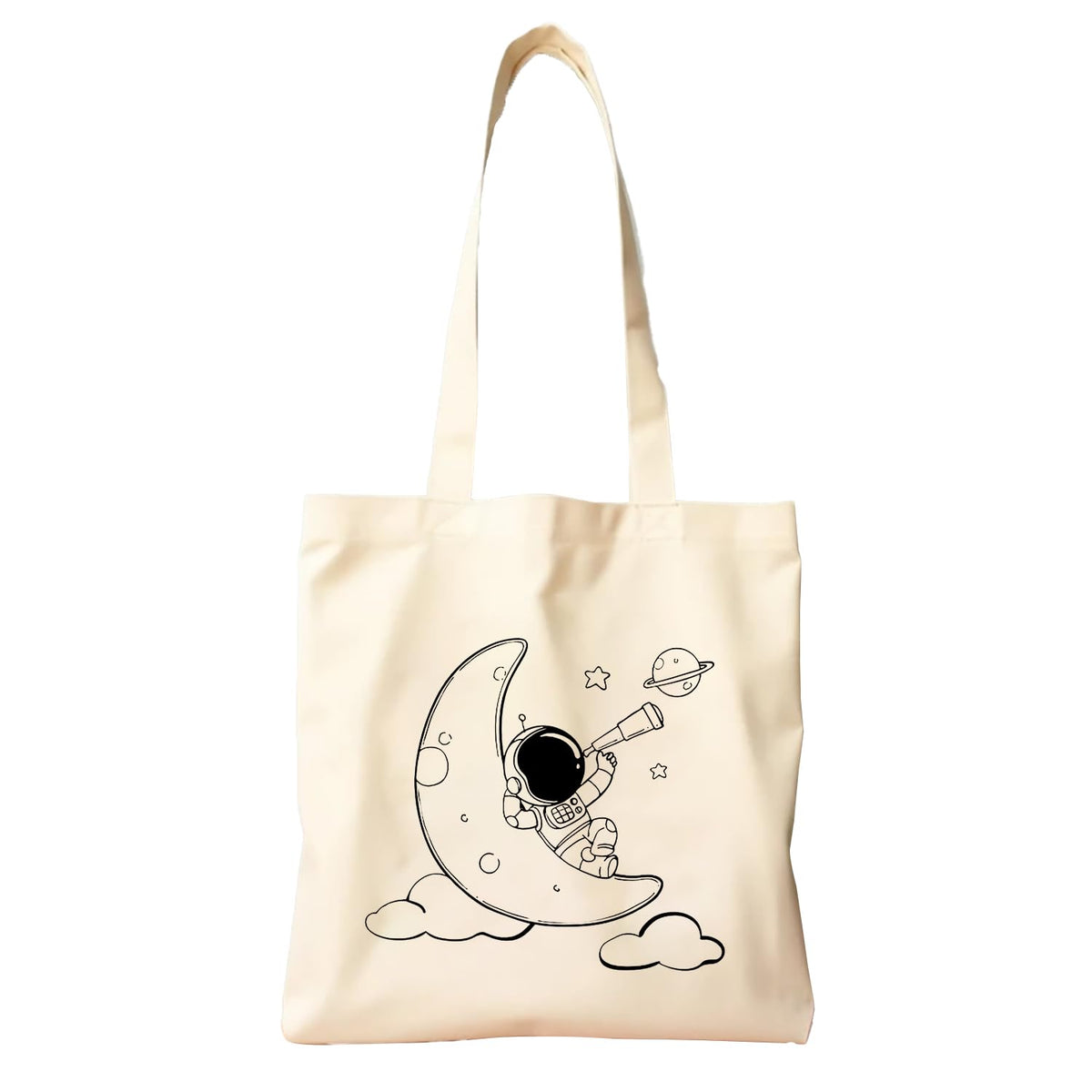 The Purple Tree Nova Astronaut Moon Cotton Tote Bag For Women - Eco Friendly Reusable Shopping & College Bag (Pack Of 1)