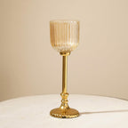 Pure Home + Living | Hurricane | Ribbed Glass | Brown | Small - 8.5 x 8.5 x 26 cm | Glass Hurricane with Metal Stand | Decorative, Home Décor, Candle Holder, Gift | Single