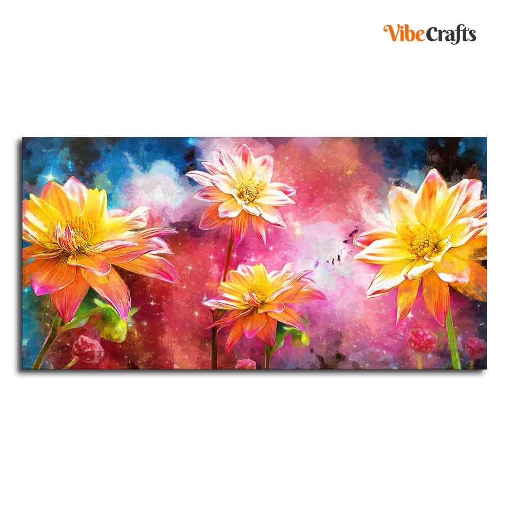 VIBECRAFTS Canvas Paintings for Living Room Modern Abstract Art of Flowers Canvas Wall Painting Fitted with Wooden Frame for Home | Office | Gifts (PTVCH_2547NNV)(48 x 24 Inches)