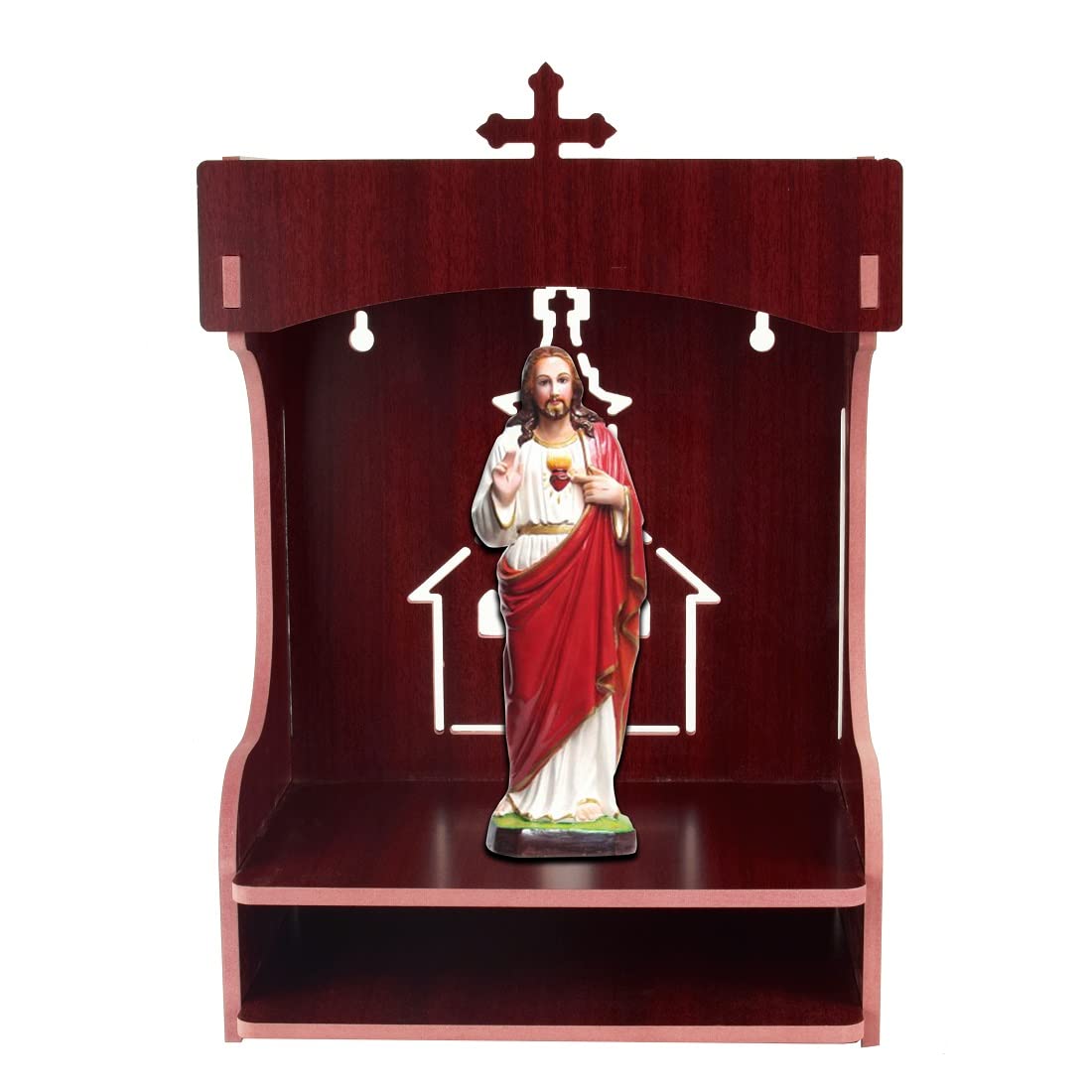 Lakhaji Christian Design Wooden MDF Temple Decorative for Home and Office (21 x 29 x 43 CM) (Gold)