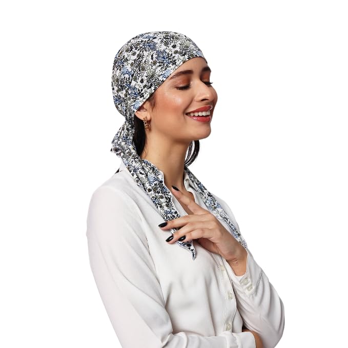 The Headscarves Women’s Cotton Printed Pre-Tied Headscarf for Chemo Hair Loss – Stylish Chemo Headwear, Soft Cotton Hijab Wrap, Bamboo Turban Scarf, Breathable Cancer Head Cover Free Size