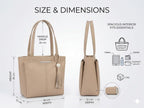 PAVILONN Women Tote Bag Ladies Handbag Shoulder Office Shopping Work Laptop PU Leather Brown Travel College Daily Use Designer Large Stylish Fashion Zipper Commuter Gift (CREAM)