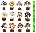 Fastel® Handcrafted Authentic Gemstone Tree Set of 12 Mini Natural Multi Crystal Tree for Reiki Healing Good Luck, Home Office Decor Gift with Golden Wire and 15 Beads Size (Small Size)