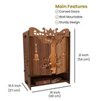 NIVED YAMUNA Engineered Wood Mandir with Door | Spotlight | Extra Storage | 21 x 16 x 10.5 inch | Wall Mountable | No Screw/Bolt Screw Assembly | Home Temple | Pooja Stand | Colour: Walnut