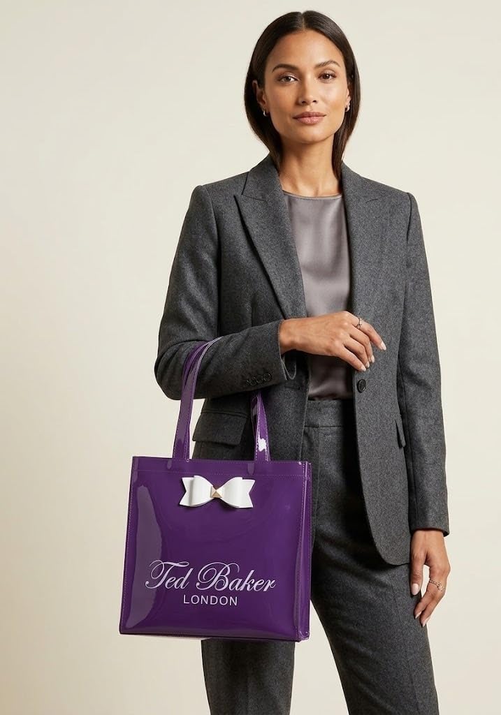 SEA MOUNT London Women’s Purple Tote Bag with Bow | Stylish Shoulder Handbag | Premium PU Leather Shopper Bag