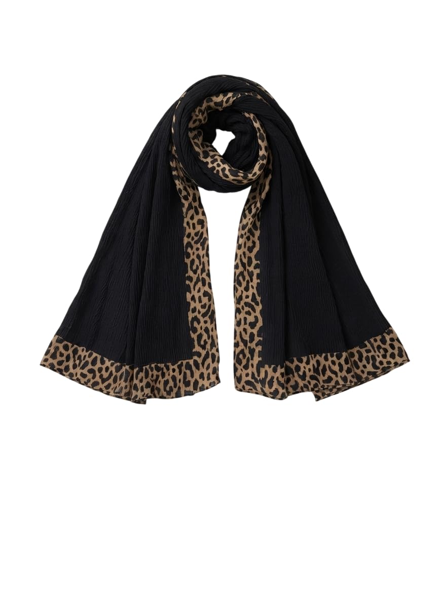 Stole for women Black color strachable Fabric Leopard Cheeta Pattern print (Black)