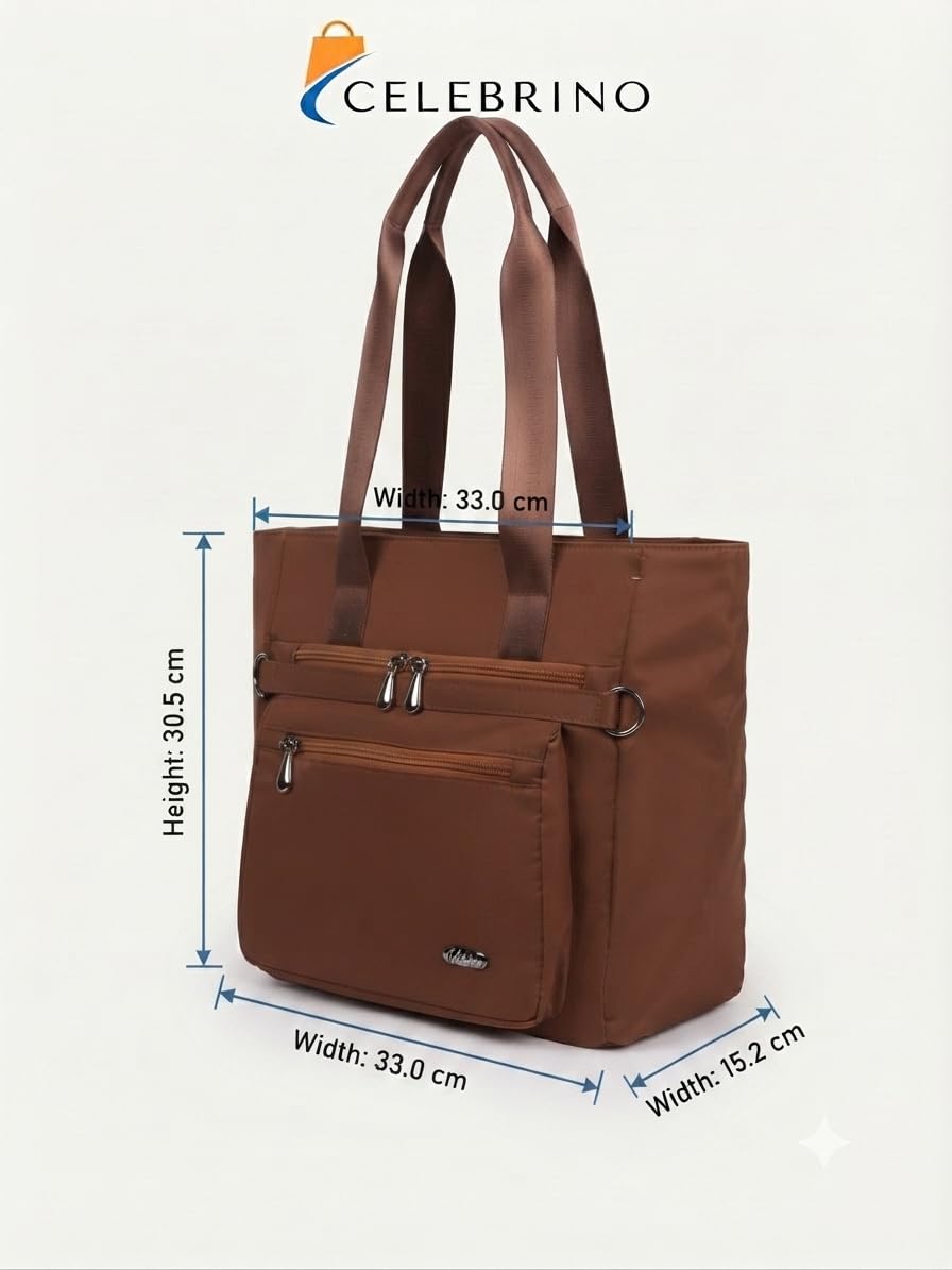 CELEBRINO Spacious Tote Handbag for Women | Nylon Hand Bags with Multiple Zip Compartments | Waterproof Large Shoulder Bag for Office, College, Travel & Shopping | Multi Pocket Zipper Handbags