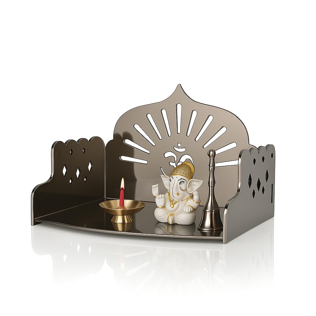 Fliptic Small Acrylic Wooden Temple DIY || Wall-Mounted Pooja Mandir, Shining Finish for Home, Office, Shop || Wall Mounted Small Size Wooden Temple || Do It Yourself (Dark Bronze), 14 cm, 22.5 cm