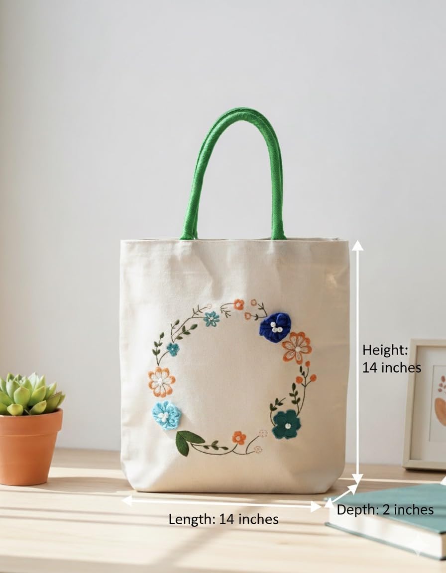 ZIG ZAG BAGS Canvas Tote Bag with Zipper | Aster Design | Hand-Painted Cotton Tote for Girls, Office & Shopping | Eco-Friendly Cloth Handbag | Stylish Shoulder Shopping Bag for Women (Aster)
