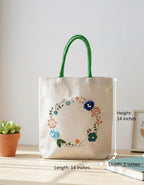ZIG ZAG BAGS Canvas Tote Bag with Zipper | Aster Design | Hand-Painted Cotton Tote for Girls, Office & Shopping | Eco-Friendly Cloth Handbag | Stylish Shoulder Shopping Bag for Women (Aster)