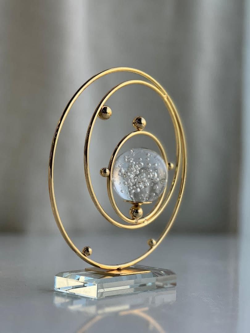 Gold Metal Decorative Sculpture with Crystal Beads, 24 cm