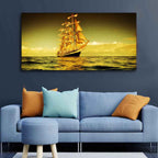 VIBECRAFTS Beautiful Sunset Sailing Ship Premium Canvas Wall Painting With Frame for Living Room Drawing Room Home|Office|Gift (PTVCH_2219N)