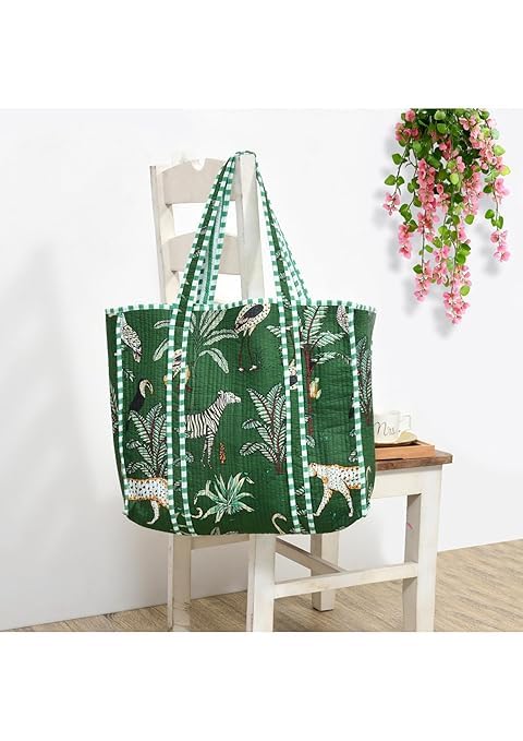 Yda fashion Quilted Cotton Tote Bag for Women & Men, 3 Layer Shopping Bag, Printed Reusable Grocery Tote, Lightweight Multipurpose Shoulder Handbag for Daily Use