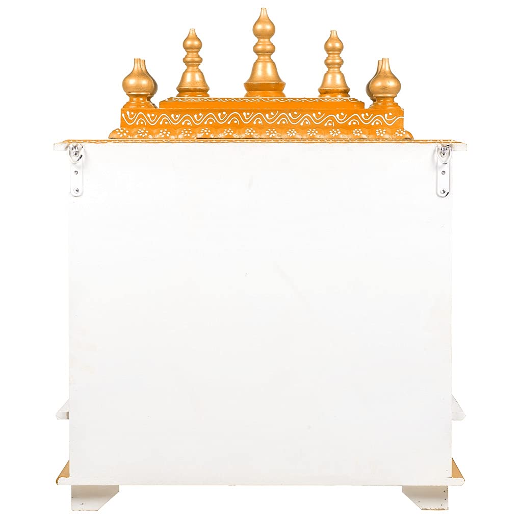 Kamdhenu Art and Craft Wooden Temple Home Temple Pooja Mandir Pooja Mandap Temple (White & Orange), 28 Centimeters, 11 Centimeters