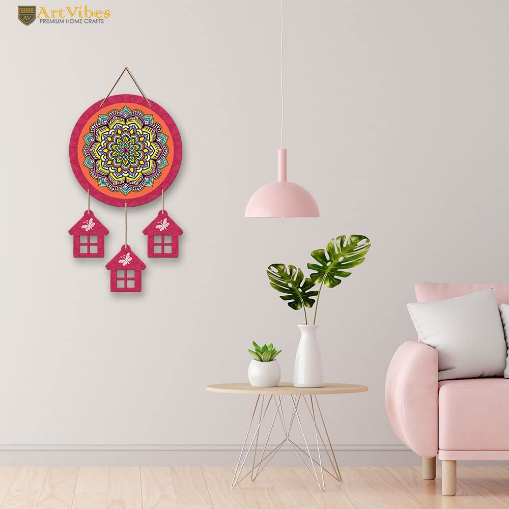 Artvibes Mandala Pattern Decorative Wall Art MDF Wooden Wall Hanger for Home | Living Room | Office | Wall Art Painting For Hall | Graphic Artwork | Aesthetic Wooden Decor | Ideal Gifts (WH_7214N)