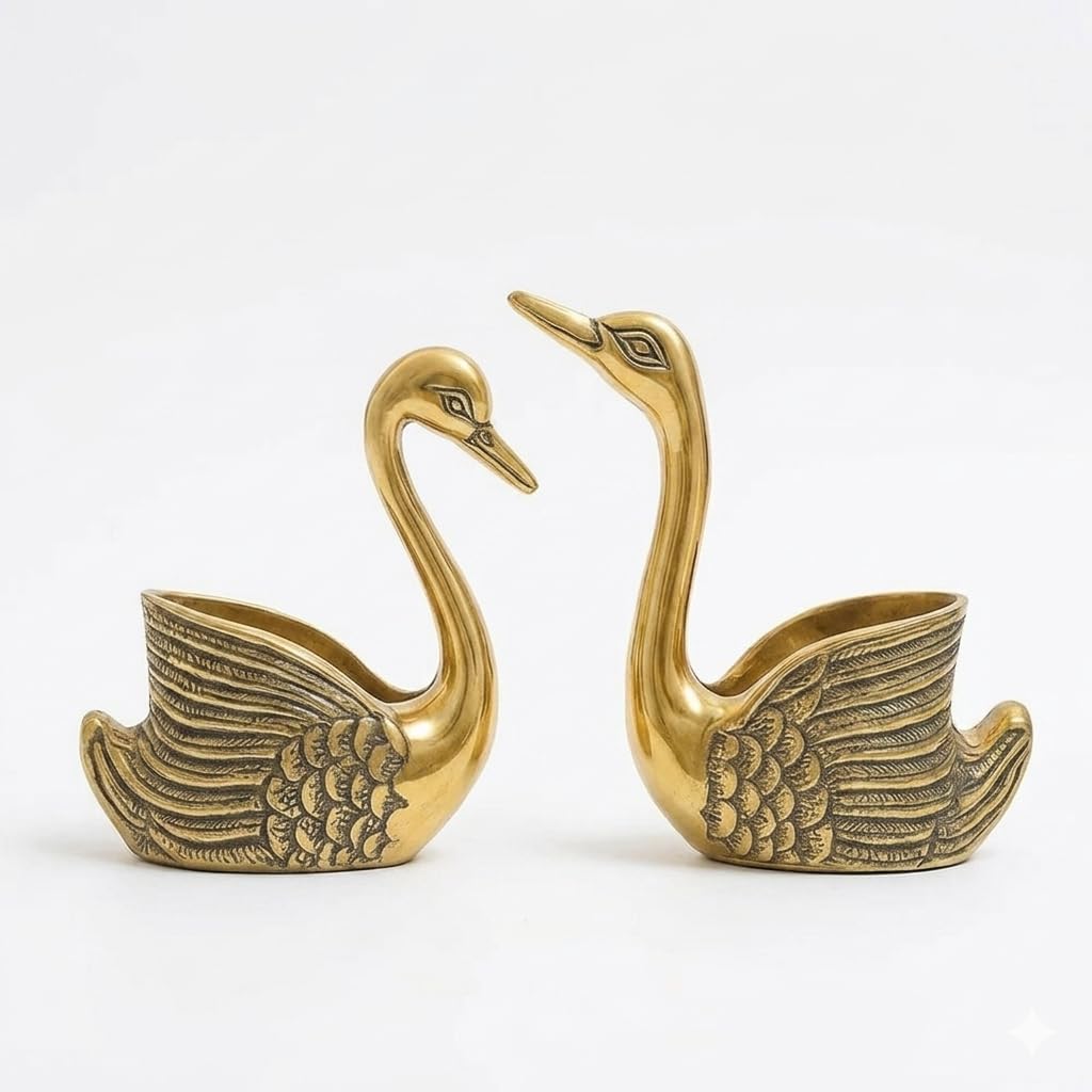 Storescent Aluminium Pair of Swans for Good Luck | Feng Shui Love Gifts Candle Holder for Home Decor Living Room - Showpiece Gifts for Couple (Candles not Included) (Swan 1 Pair Golden)